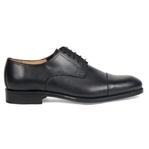 Derby 10307 Schnürschuh aus glattem schwarzem Leder mit Einsätzen